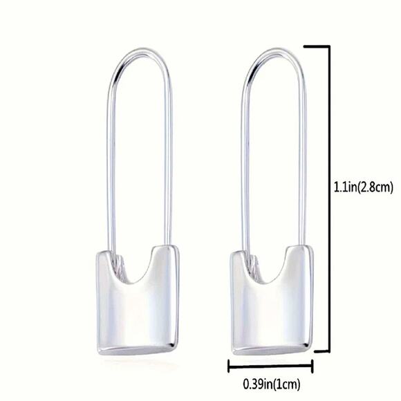 Silver Lock Safety Pin Earrings, Minimalist, Dainty, Gift For Teenager - Picture 9 of 9